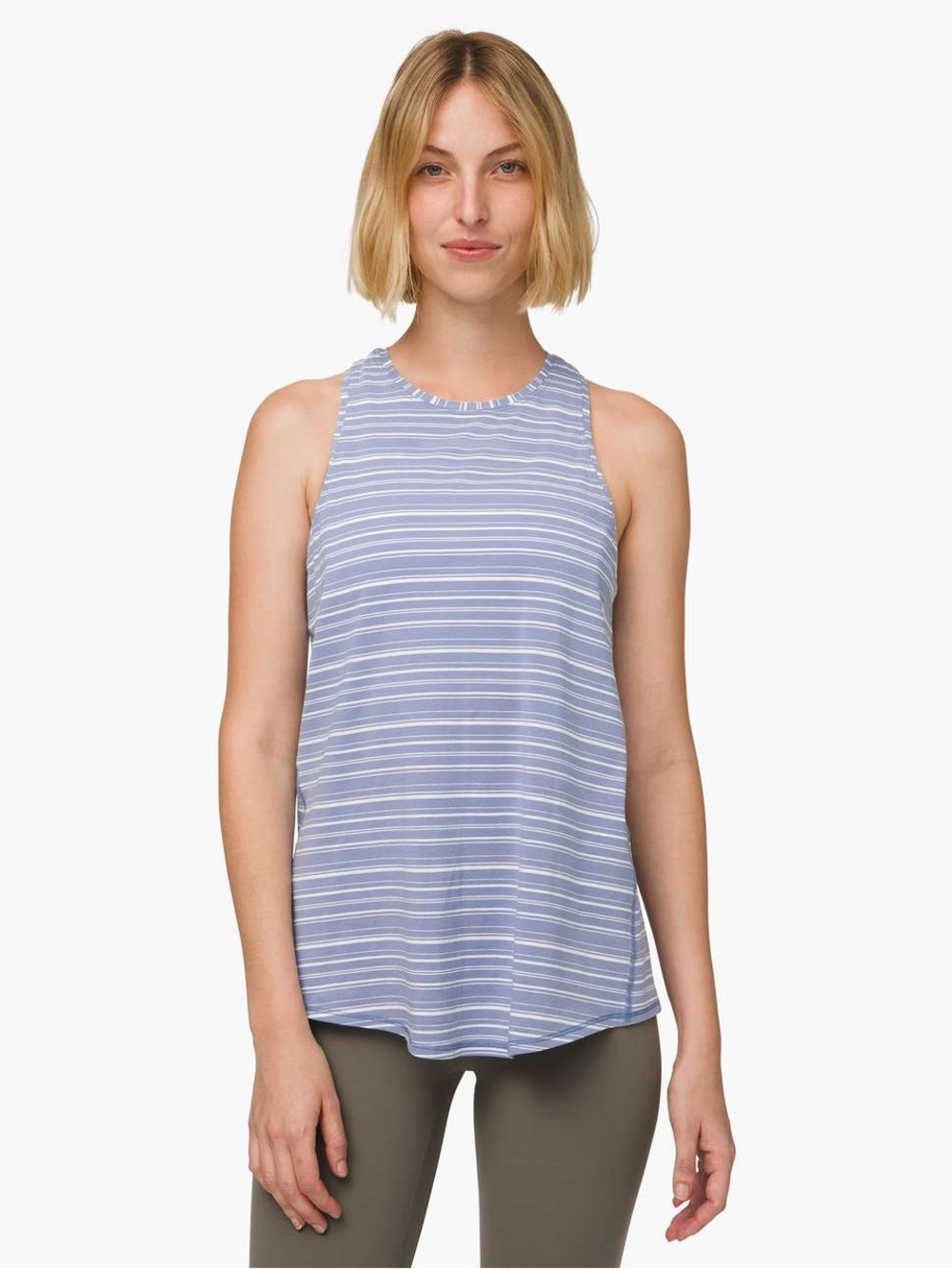 Lululemon Blue Stripe High Neck Open Back Yoga Tank Top US4